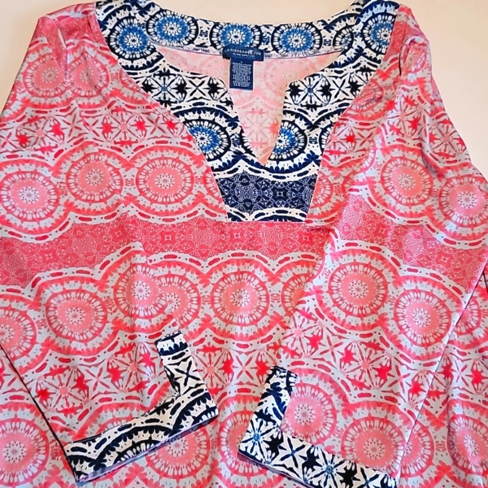 CARIBBEAN JOE PINK AND NAVY BLUE PATTERN DRESS - Picture 3 of 8